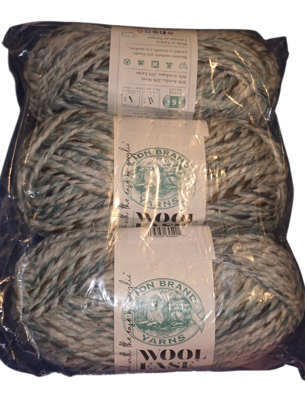 Lion Brand Wool-Ease Chunky Yarn - Gray & Cream Tweed